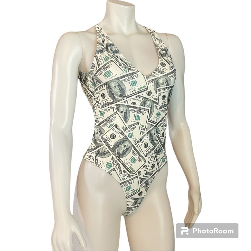 $100 Bill One Piece Bathing Suit Size M